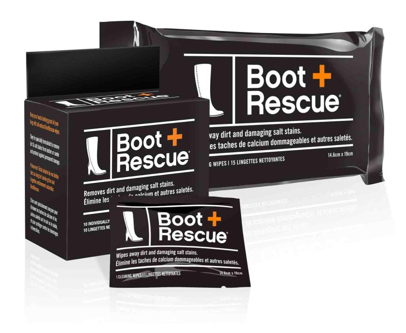 Boot Rescue all-natural cleaning wipes for leather and suede boots. Remove salt stains & grime. Box of 10 individually wrapped wipes. - Image 1
